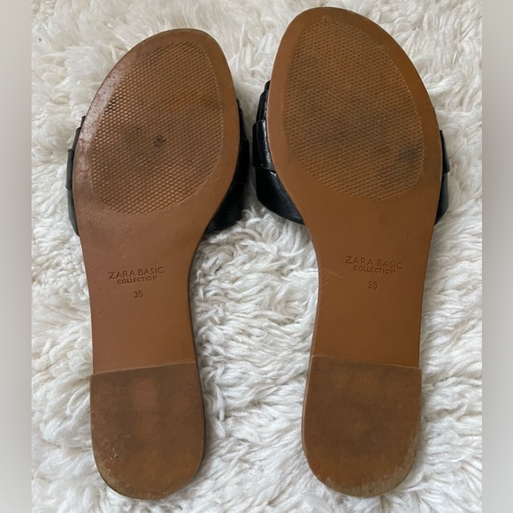 Zara Basic Black Gold Chain Slide Sandals Size 5/5.5 - Picture 4 of 7